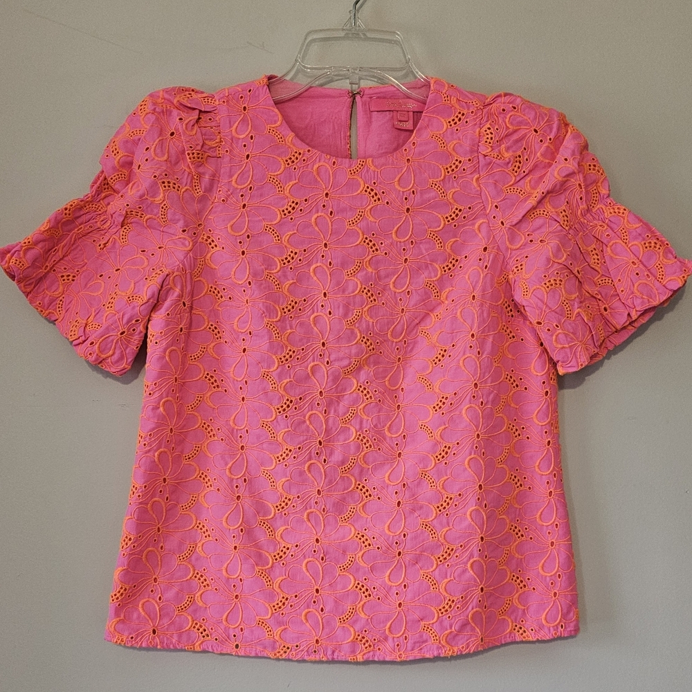 Lilly Pulitzer Lailah Eyelet embroidered top Pink Isle Psychadelic Swirl